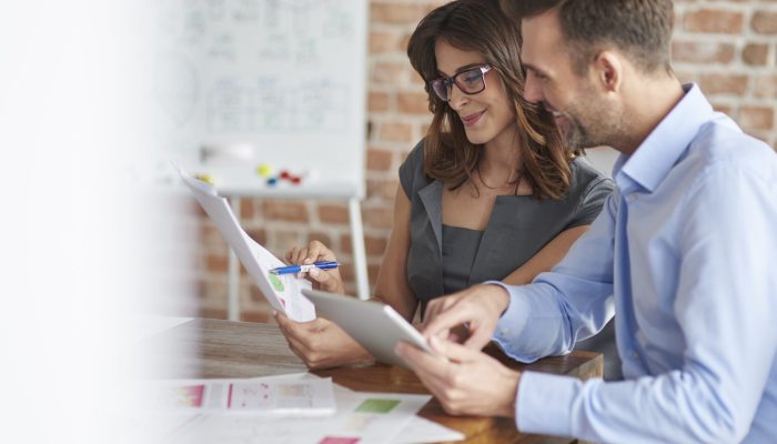 Business people analyzing some documents